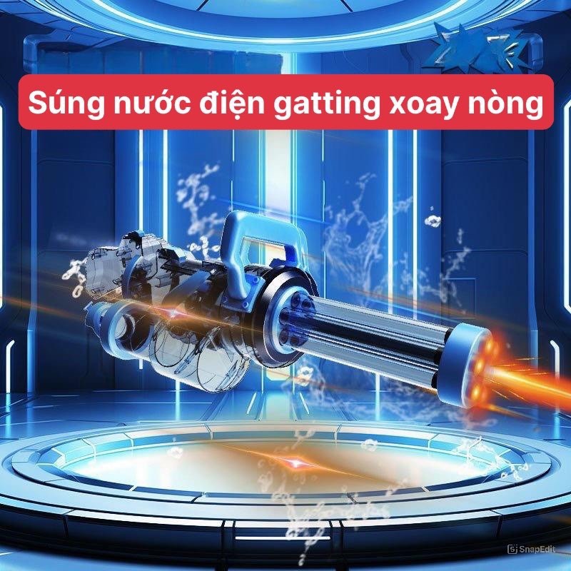 Súng Phun Nước 6 Nòng Gatling Xoay Nòng Phát Sáng Mạnh Mẽ Kích Thước Lớn, Đồ Chơi Súng Nước Hot Nhất