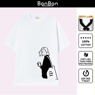 Áo thun tay lỡ, áo phông oversize 100% cotton, co giãn 2 chiều, cổ bo tròn, có thể giặt máy BonBon - AH2522