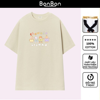 Áo thun unisex, áo phông oversize 100% cotton, co giãn 2 chiều, cổ bo tròn, hình in Pet có thể giặt máy BonBon - AH2507
