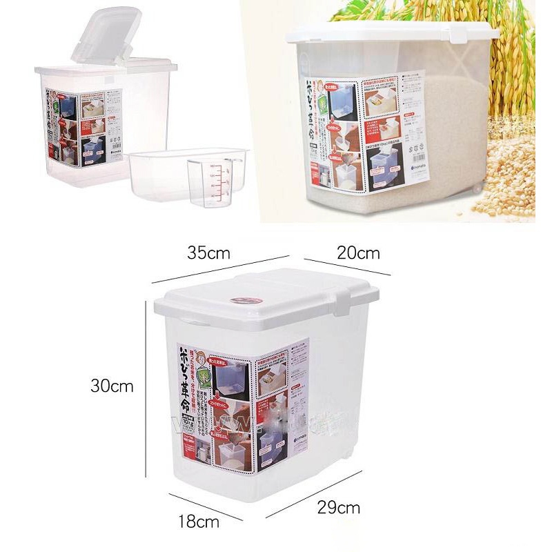 Thùng gạo 10kg nắp bật chắn, có bánh xe thông minh dễ dàng di chuyển nội địa Nhật Bản