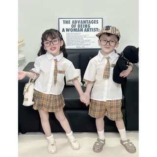 set áo sơ mi cà vạt +quần cho bé trai, chân váy (có lót) cho  bé gái. Hàng chuẩn shop a24-10