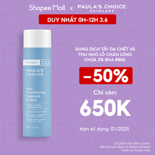 Dung dịch tẩy da, thu nhỏ chân lông Paula's Choice Resist Daily Pore Refining Treatment 2% BHA 88ml  - 7820