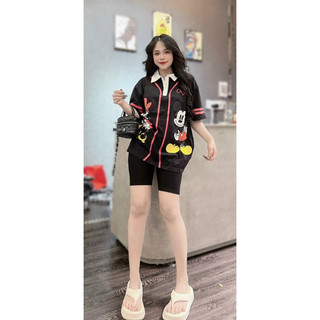 ĐỖ PHƯƠNG THẢO BIGSIZE SET THUN NGỐ MICKEY CỔ SƠ MI