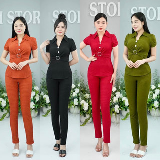 Sét Bộ Đồ Thiết Kế cổ somi Kèm quần ống Loe Và Ôm Chất Vải Xốp Nhật cao cấp sang trọng lịch sự