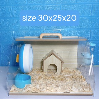 Lồng mica hamster full phụ kiện, chuồng hamster mica gỗ