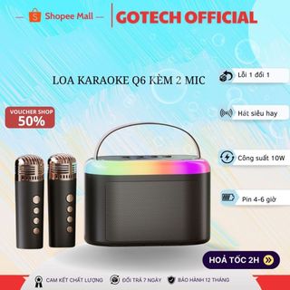 Loa Bluetooth karaoke kèm 2 mic không dây Q6, Loa Karaoke mini có LED phiên bản 2024 - Gotech_official | Loa Q6