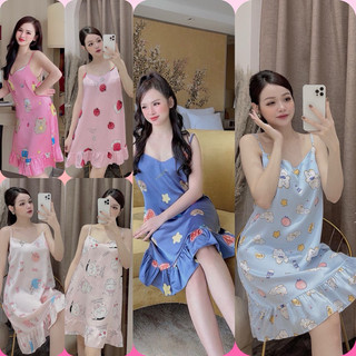 Váy Ngủ Lụa Sơ Mi Và Váy Hai Dây Sexy Màu Dễ Thương