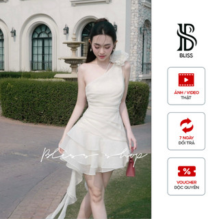 Bliss Shop - Đầm tiểu thư lệch vai đính hoa điệu đà, Váy xếp ly phối dây tua rua cực xinh - V175