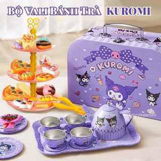 Đồ chơi vali tiệc trà bánh Kuromi cho bé, có bộ ấm chén và tháp bánh xinh xắn bằng nhôm bền và đẹp Miababy