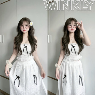 Set áo quây kèm mút thêu ren hoa viền bèo đính nơ duy băng mix chân váy dáng dài xoè hàng 2 lớp mặc đi biển hot trend