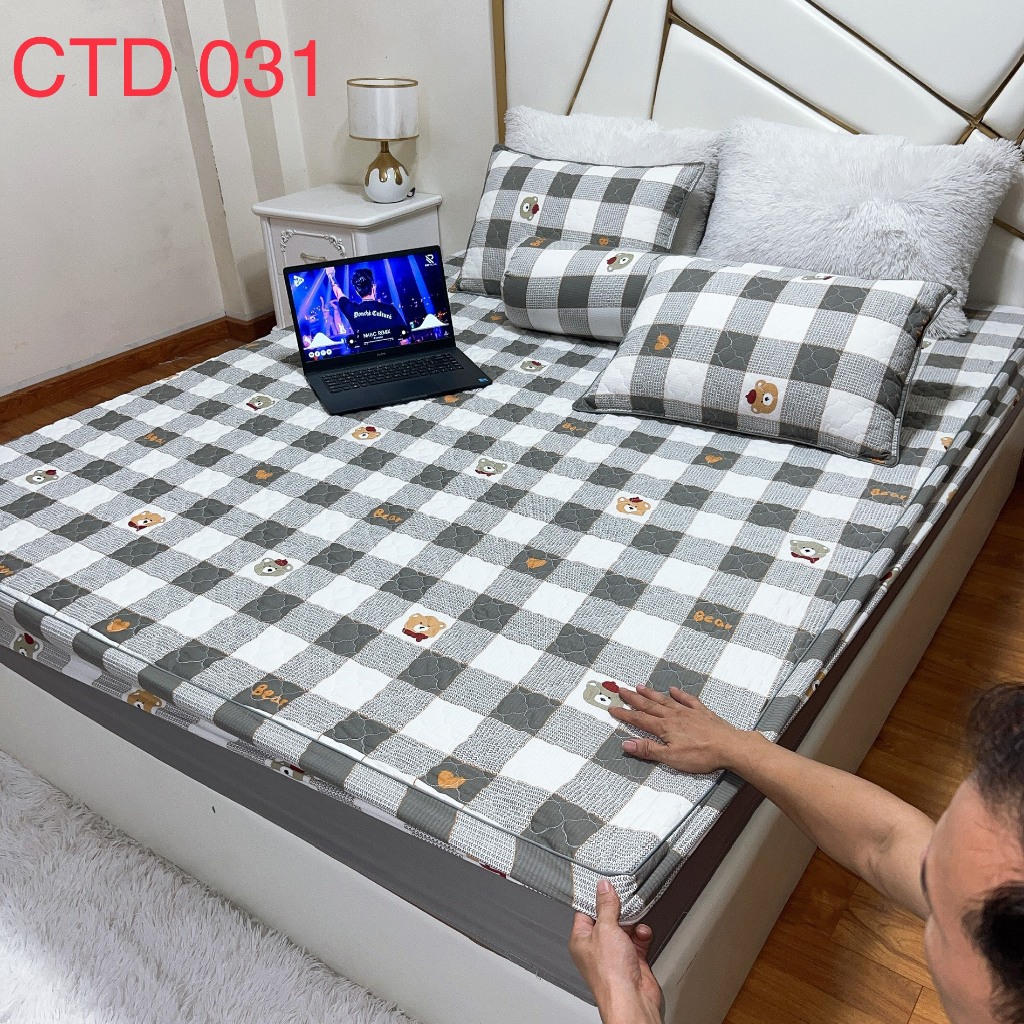 ga gối cotton đũi chun trần 1 ga 2 vỏ gối có gối ôm giêng