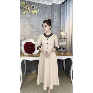 Đầm xoè dáng dài phối ren cổ viền tay dự tiệc công sở dạo phố thiết kế thời trang tinh tế duyên dáng thanh lịch