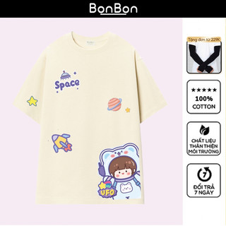 Áo thun unisex, áo phông form rộng 100% cotton, co giãn 2 chiều, cổ bo tròn, hình in Pet có thể giặt máy BonBon - AH2501