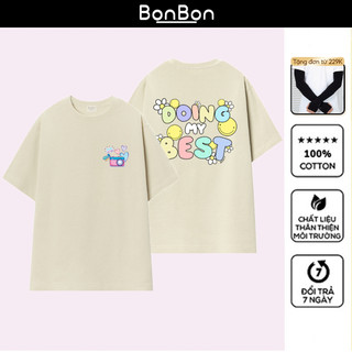 Áo thun unisex, áo phông form rộng 100% cotton, co giãn 2 chiều, cổ bo tròn, hình in Pet có thể giặt máy BonBon - AH2540