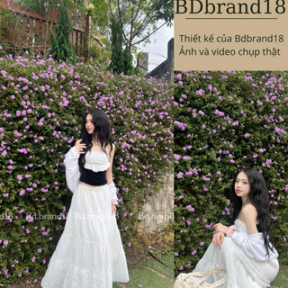 - set áo quây jennie + chân váy midi dài trắng hoạ tiết vintage tiểu thư, dễ thương, đi biển