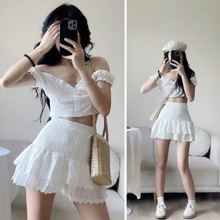  Chân váy ngắn viền ren xếp tầng chun eo chất boi ren có quần bảo hộ