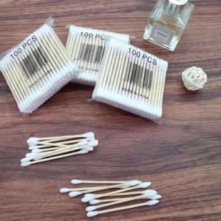 Tăm bông 100 que thân gỗ dùng ngoáy tai,đầu tăm bông to