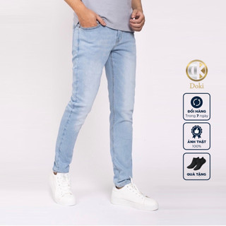 Quần Jean Nam Cao Cấp Xanh dương, Quần bò nam dáng đứng ôm nhẹ, chất vải co giãn DOKI XN-18