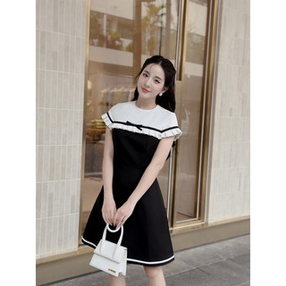 Armous- Đầm đen xoè phối cổ trắng kèm nơ nữ tính Ashley
