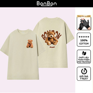 Áo thun tay lỡ gấu Teddy, áo phông unisex 100% cotton, co giãn 2 chiều, cổ bo tròn, có thể giặt máy BonBon - AH2521