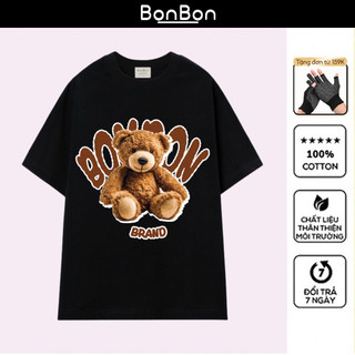 Áo thun gấu Teddy, áo phông oversize 100% cotton, co giãn 2 chiều, cổ bo tròn, có thể giặt máy BonBon - AH2531