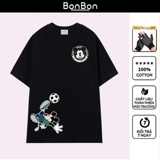 Áo thun Mickey tay lỡ, áo phông form rộng 100% cotton, co giãn 2 chiều, cổ bo tròn, có thể giặt máy BonBon - AHMK01