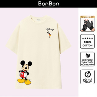Áo thun Mickey, áo phông unisex form rộng 100% cotton, co giãn 2 chiều, cổ bo tròn, có thể giặt máy BonBon - AHMK03