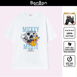 Áo thun Mickey, áo phông unisex form vừa 100% cotton, co giãn 2 chiều, cổ bo tròn có thể giặt máy BonBon - AHMK04