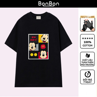 Áo thun Mickey, áo phông unisex form rộng 100% cotton, co giãn 2 chiều, cổ bo tròn, có thể giặt máy BonBon - AHMK05