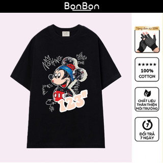 Áo thun Mickey, áo phông form rộng 100% cotton, co giãn 2 chiều, cổ bo tròn, có thể giặt máy BonBon - AHMK08
