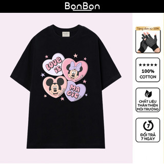 Áo thun Mickey, áo phông unisex form rộng 100% cotton, co giãn 2 chiều, cổ bo tròn, có thể giặt máy BonBon - AHMK13