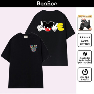 Áo thun Mickey Love nam nữ 100% cotton, form unisex co giãn 2 chiều BonBon - AHMK14