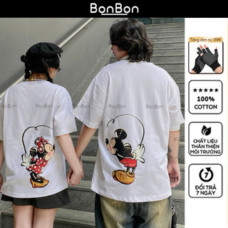 Áo thun Mickey, áo phông unisex form rộng 100% cotton, co giãn 2 chiều, cổ bo tròn, có thể giặt máy BonBon - AHMK17