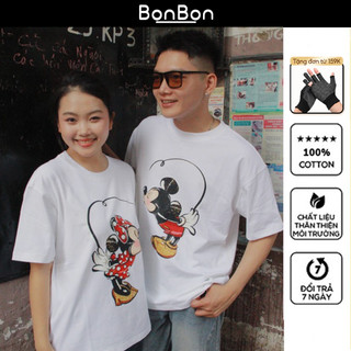 Áo thun Mickey, áo phông unisex form rộng 100% cotton, co giãn 2 chiều, cổ bo tròn, có thể giặt máy BonBon - AHMK18