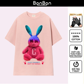 Áo thun thỏ Rabbit, áo phông unisex form rộng 100% cotton, co giãn 2 chiều, cổ bo tròn, có thể giặt máy BonBon - AMTR02