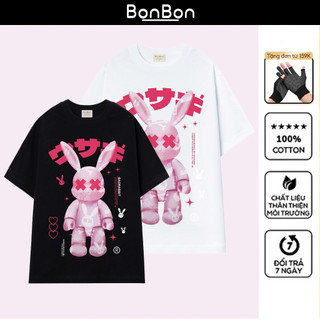 Áo thun thỏ Rabbit, áo phông unisex form rộng 100% cotton, co giãn 2 chiều, cổ bo tròn, có thể giặt máy BonBon - AMTR04