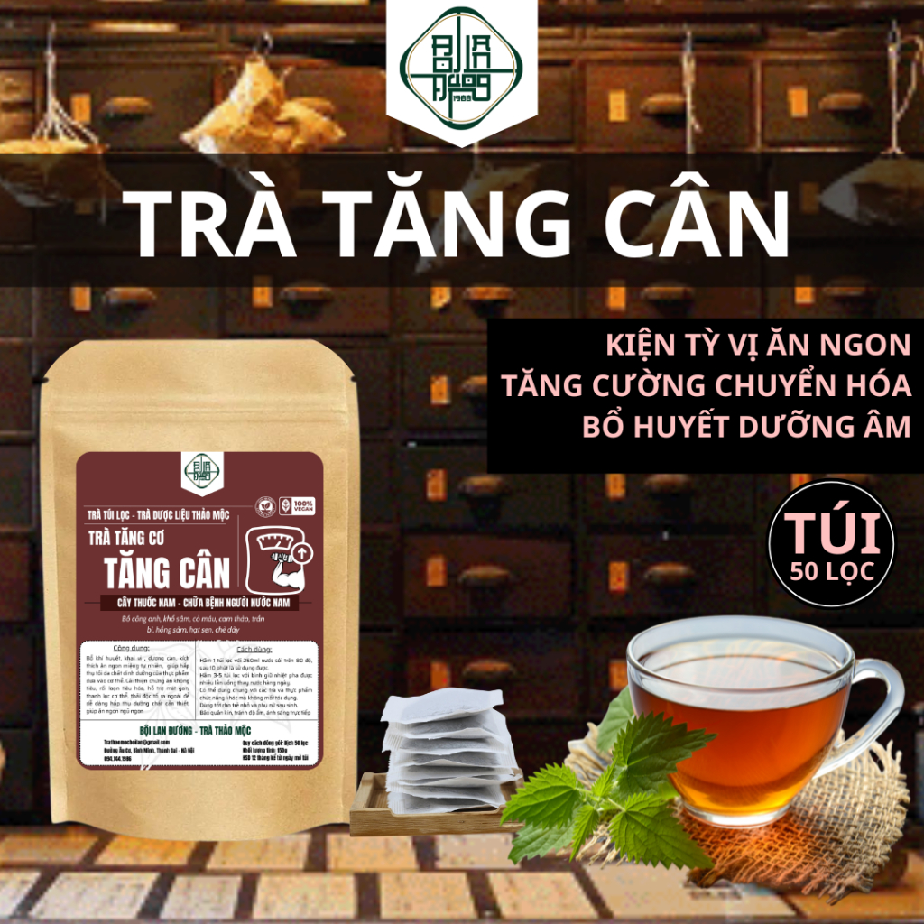 Trà Tăng Cân Bội Lan Đường - Giúp Ăn Ngon, Ngủ Ngon, An Toàn Không Tích Nước - bịch 50 lọc