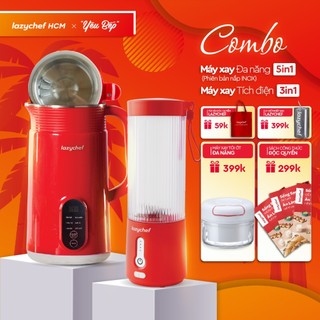  Combo máy xay nấu 5in1 inox và máy xay sinh tố 600ml, bộ đôi xay nấu ăn sạch sống khỏe