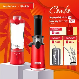  Combo máy ép chậm mini 3s và máy xay sinh tố tích điện 600ml Lazychef, bộ đôi healthy tiện lợi