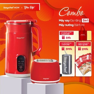  Combo máy làm sữa hạt 5in1 và máy nướng bánh mì Lazychef, máy xay nấu đa chức năng bảo hành chính hãng