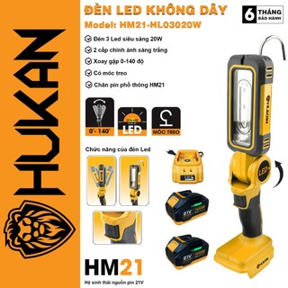 Đèn led HUKAN HL03020W, 3 đèn led, Công suất 20W, có móc treo, chân pin phổ thông
