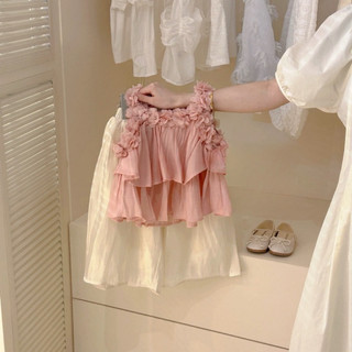 Quần áo bé gái, set áo 2 dây viền hoa đang babydoll kèm quần suông chất tơ dẻo cho bé 10-33kg