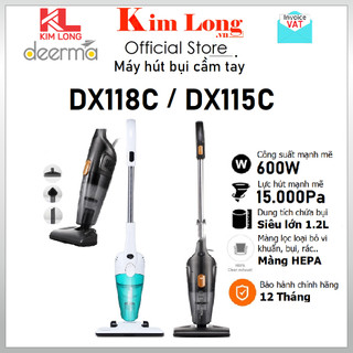 Máy hút bụi cầm tay Deerma Lực hút 15.000Pa, Công suất 600Wats DX118C / DX115C - Hàng chính hãng