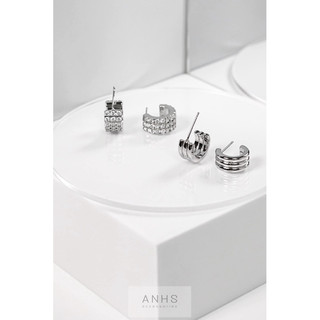 Bông tai bạc 925 đính đá 𝗠𝗜𝗘 | ANHS Accessories