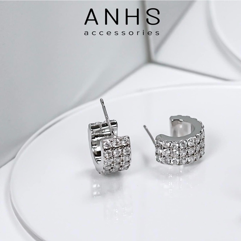 Bông tai bạc 925 đính đá 𝗠𝗜𝗘 | ANHS Accessories