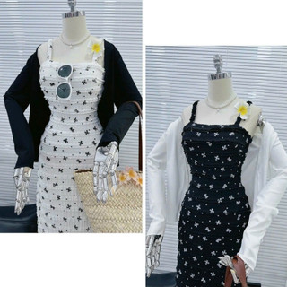 Đầm maxi kèm áo khoác thời trang nữ dự tiệc sang trong chát thun ren cổ dây không tay dáng váy ống trum dài maxi