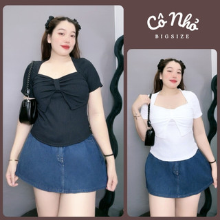 Áo Thun Bigsize Nữ Tay Ngắn Thắt Nơ To Dáng Áo Croptop Chất Vải Gân Tăm Co Giãn G37