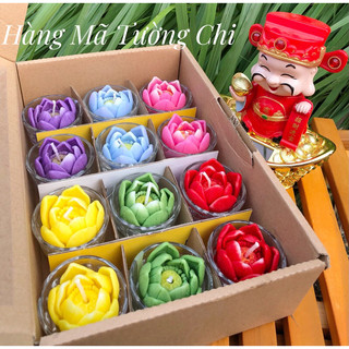 Hộp 12 cốc nến hoa dâng phật, cúng dường, cúng mụ. nến bơ sạch, an toàn không khói