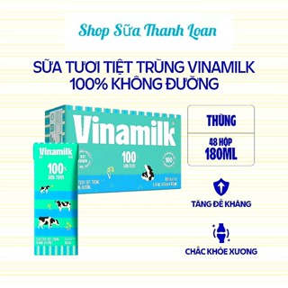 [HSD T2-2026] Thùng 48 Hộp Sữa Tươi Tiệt Trùng Vinamilk 100% Không Đường 180ml.