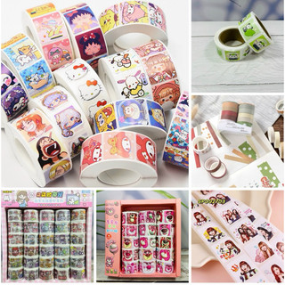 Cuộn Hình Dán Trang Trí Gấu Dâu, Hình Dán Sticker Sanrio Kuromi, Cinnamoroll, Set Cuộn Washi Pastel, Tem Dán Dạng Cuộn